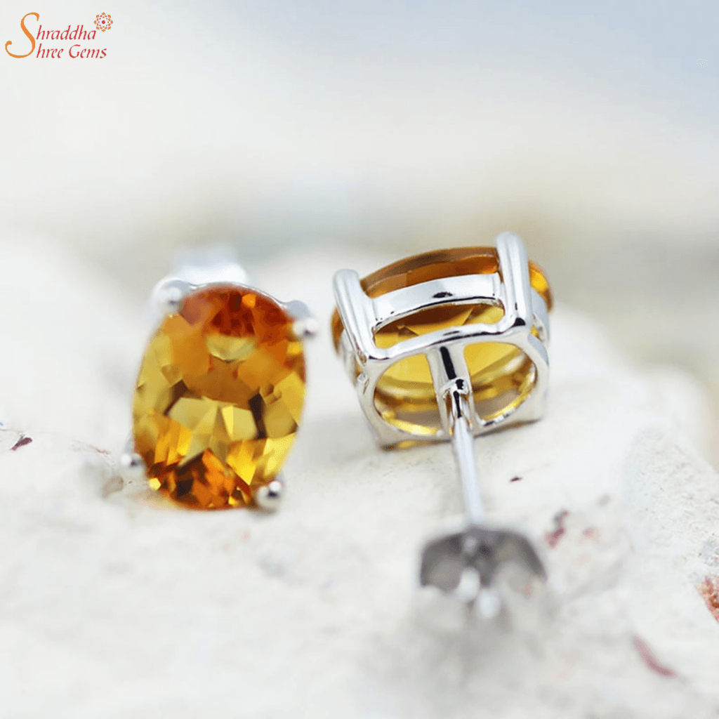 Natural And Certified Citrine Earring Tops