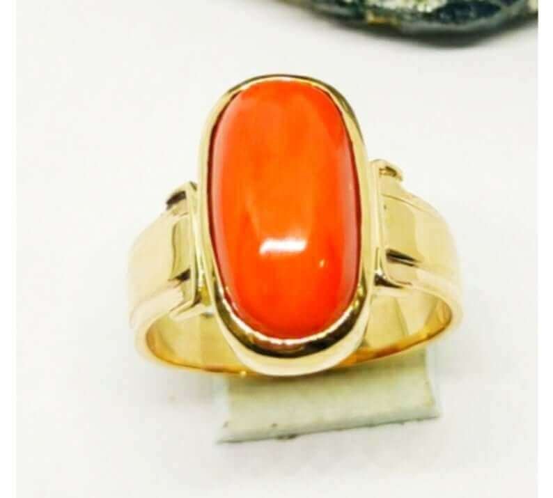 Red Oval Cut coral ring | moonga ring - Shraddha Shree Gems