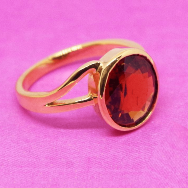 Natural And Certified Hessonite Garnet / Gomed Ring In Round Shape