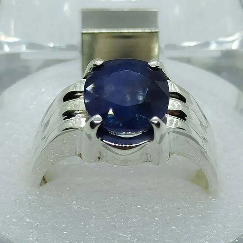 Natural Blue Sapphire (Neelam) Oval Shape Gemstone Ring