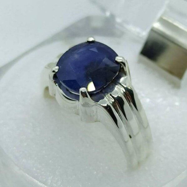 Natural Blue Sapphire (Neelam) Oval Shape Gemstone Ring