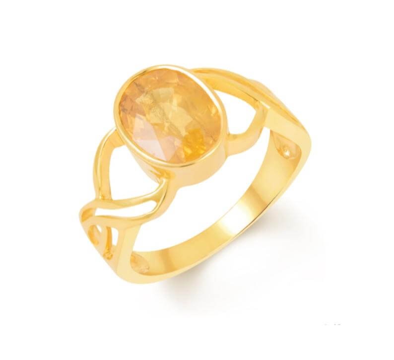 Divya Shakti Yellow Sapphire / Pukhraj Gemstone 22k Pure Gold Ring Natural  AAA Quality ( Simple Design ) - Divya Shakti Online