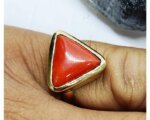 Natural Certified Triangle Red Coral (Moonga) Handmade Ring