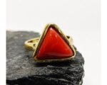 Natural Certified Triangle Red Coral (Moonga) Handmade Ring