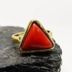 Natural Certified Triangle Red Coral (Moonga) Handmade Ring