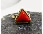 Natural Certified Triangle Red Coral (Moonga) Handmade Ring