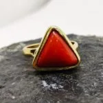 Natural Certified Triangle Red Coral (Moonga) Handmade Ring
