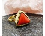 Natural Certified Triangle Red Coral (Moonga) Handmade Ring