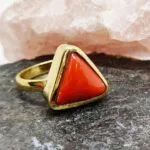 Natural Certified Triangle Red Coral (Moonga) Handmade Ring