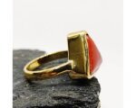 Natural Certified Triangle Red Coral (Moonga) Handmade Ring