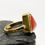 Natural Certified Triangle Red Coral (Moonga) Handmade Ring