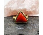 Natural Certified Triangle Red Coral (Moonga) Handmade Ring