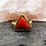 Natural Certified Triangle Red Coral (Moonga) Handmade Ring