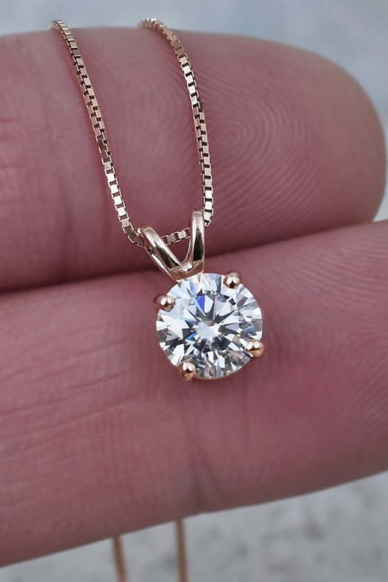 One Stone Round Brilliant Cut Diamond Necklace – AM Diamonds