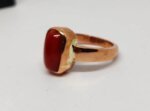 Natural red coral cylindrical shape (moonga) gemstone copper ring