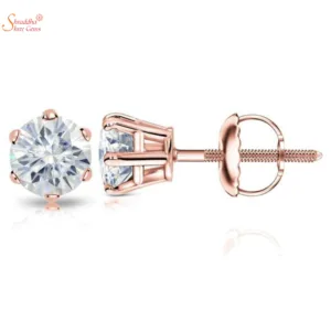 Rose Gold Plating Moissanite Earring Tops In Sterling Silver