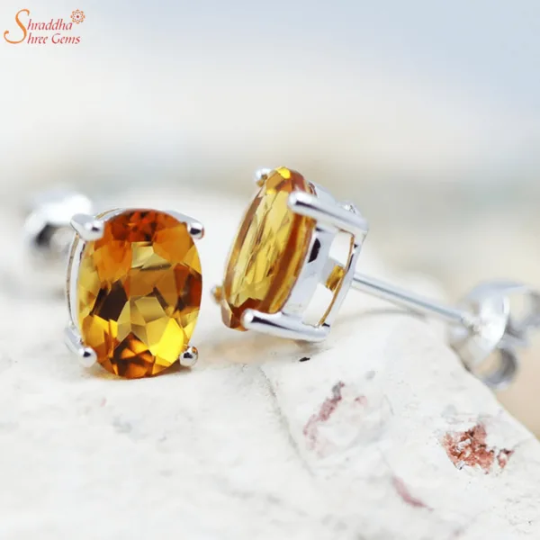 100% Natural And Certified Citrine Earring Tops