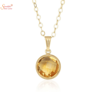 Natural and Certified Round Shape Citrine Stone Pendant In Sterling Silver