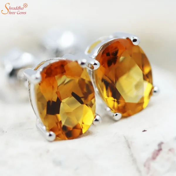 100% Natural And Certified Citrine Earring Tops