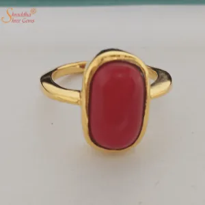 Coral Gemstone Ring In Gold And Panchdhatu