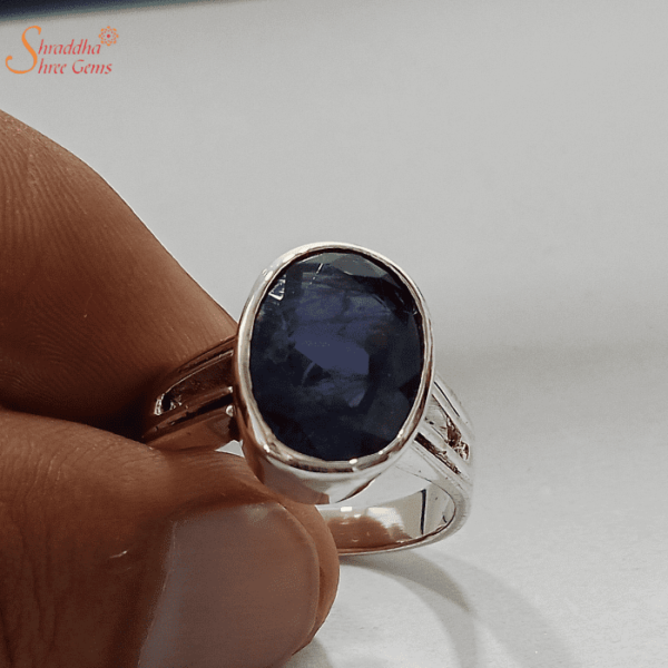 Aurra Stores Bhagya Ratan 8 to 9 carat kaka Neeli Stone Iolite Nili White  Metal Adjustable Ring for Men and Women (Lab Certified)