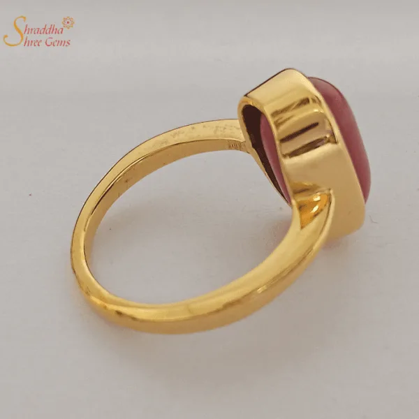 Coral Gemstone Ring In Gold And Panchdhatu