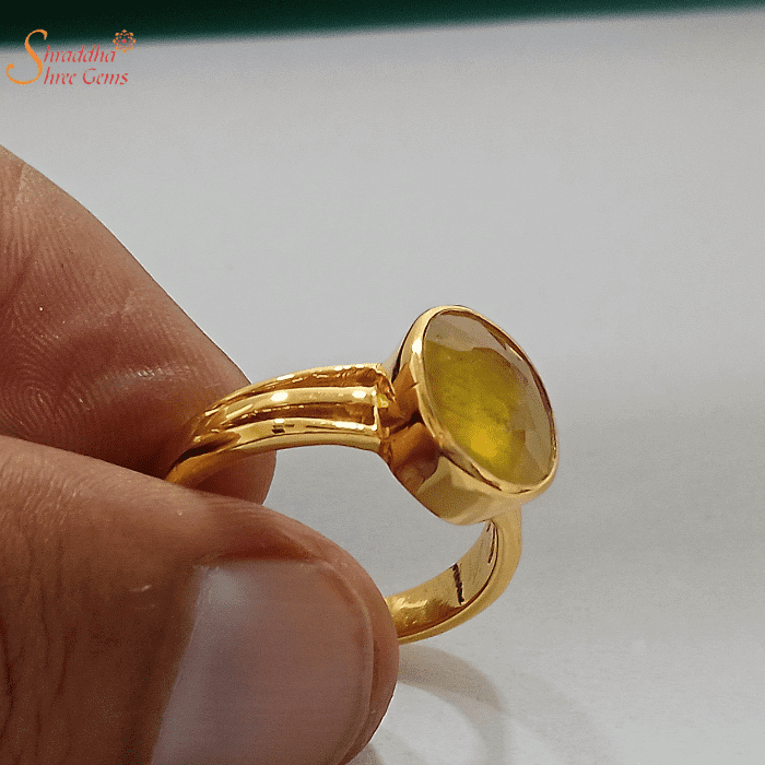 Divija Gems Yellow Sapphire Brass Gold Plated Gemstone Ring Pukhraj  Sapphire Ring For Women's And Men's