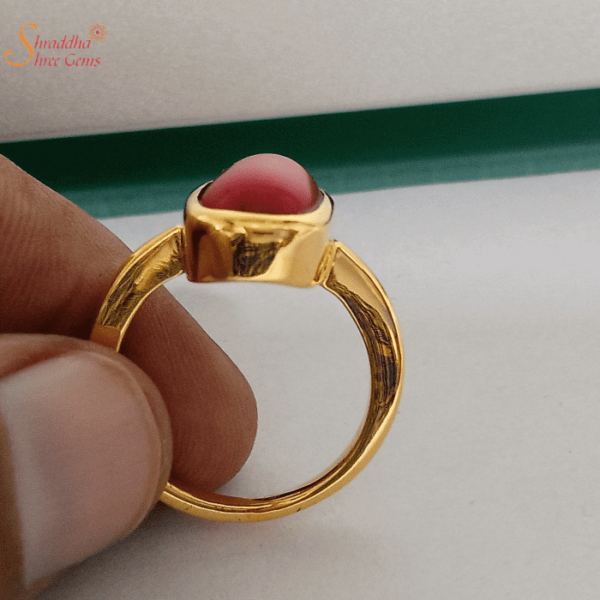 Coral Gemstone Ring In Gold And Panchdhatu