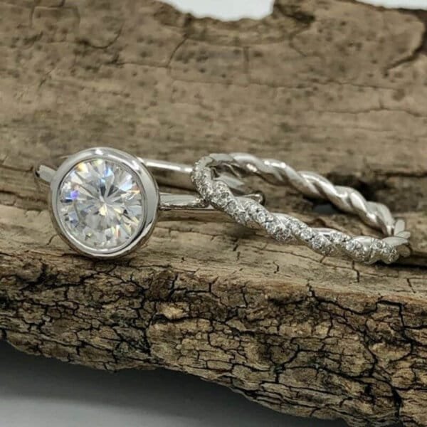 Moissanite and sterling silver couple ring