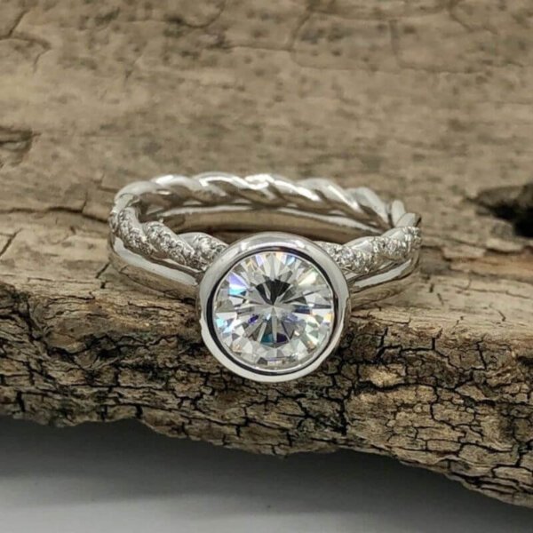 Moissanite and sterling silver couple ring