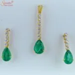 Emerald Gemstone & Moissanite Diamond Pendant Set