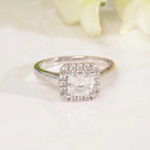 Asscher Shape Moissanite Diamond Promise Ring