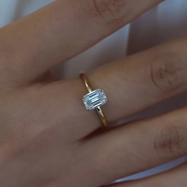 Emerald Cut Moissanite Diamond Solitaire Ring