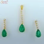 Emerald Gemstone & Moissanite Diamond Pendant Set
