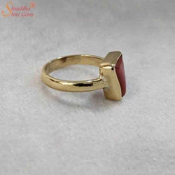 natural coral gemstone ring in sterling silver