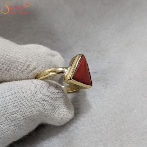 natural coral gemstone ring in sterling silver