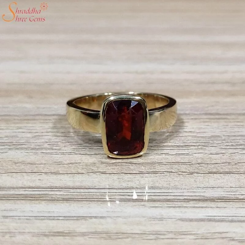 Natural Hessonite Garnet (Gomed) Gemstone Ring