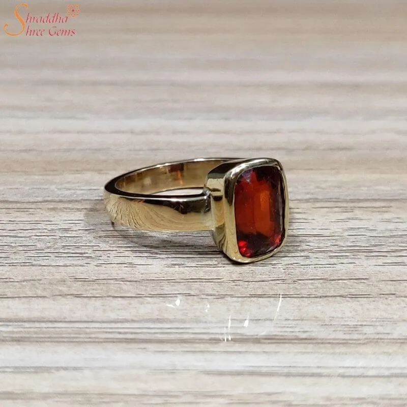 Natural Hessonite Garnet (Gomed) Gemstone Ring