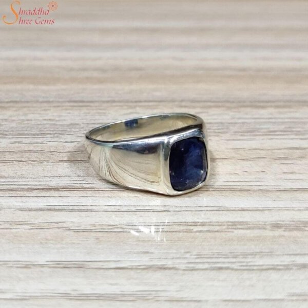 Accurate Traders 6.5 Ratti Neelam Stone Silver Adjustable Ring (5.9 carats)  Original and Certified by GLI natural Blue Sapphire Gemstone Chandi Free  Size Anguthi Unheated and untreated for men and women :
