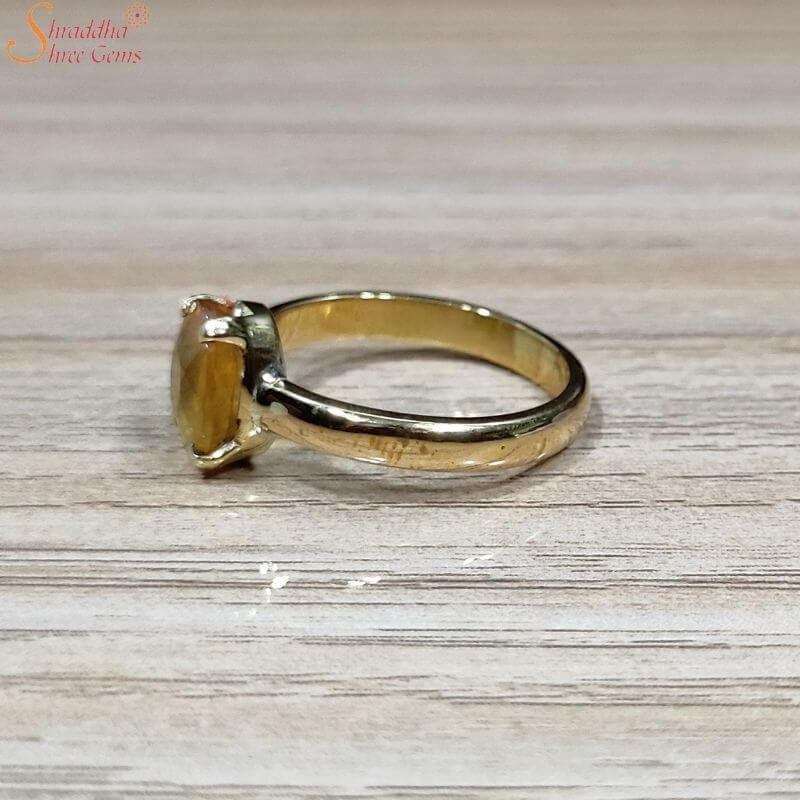 14.25 Ratti Pukhraj Stone Original Certified Yellow Sapphire Gemstone Ring  Adjus | eBay