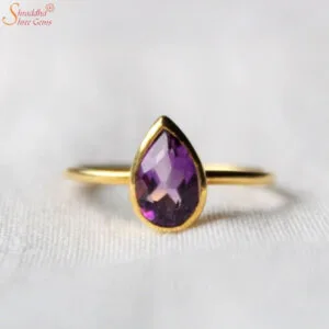Natural Pear Shape Amethyst Gemstone Ring
