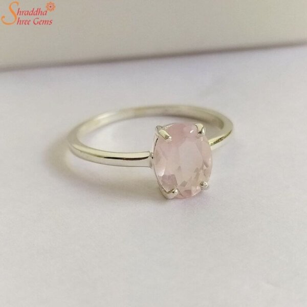 certified oval shape rose quartz ring
