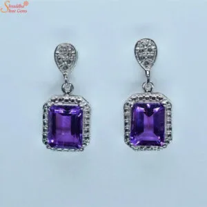 emerald shape amethyst earrings
