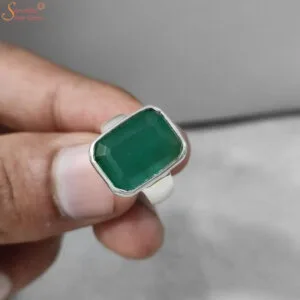 natural emerald panna silver ring