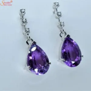 pear shape amethyst gemstone earrings with moissanite diamond