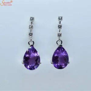 pear shape amethyst gemstone earrings with moissanite diamond