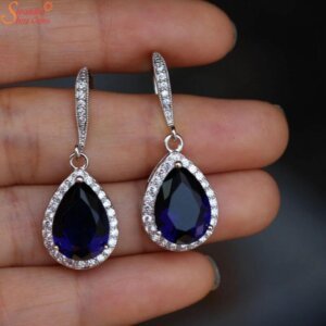 Pear Shape Blue Sapphire Earrings With Moissanite