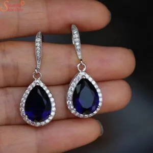 pear shape blue sapphire gemstone earrings