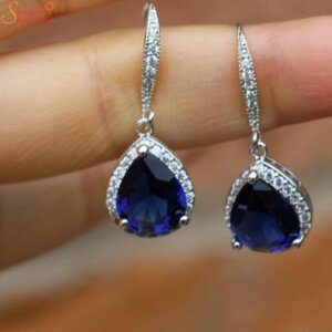 Pear Shape Blue Sapphire Earrings With Moissanite
