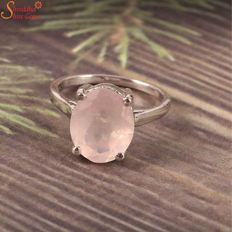 Buy Sandhya Textured Silver Gemstone Ring in Square in Rose Quartz Online  India | FOURSEVEN